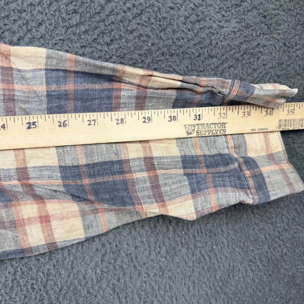 Banana Republic Mens XL Plaid Button Down Shirt 100% Linen Blue Tan Portugal